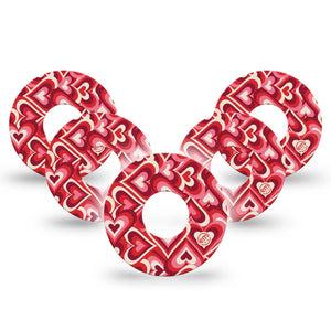 ExpressionMed Valentine Hearts Infusion Set Tape 5-Pack Tape Heart Romantic Inspired, Overlay Patch CGM Design