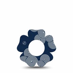 ExpressionMed Blue Swirls Freestyle Libre 2 and Libre 2 Plus Flower Shape Tape, Abbott Lingo, Single Tape Winding Spirals, Plaster CGM Design