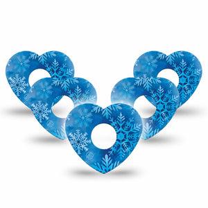 ExpressionMed Falling Snow Freestyle Libre 3 and Libre 3 Plus Heart Shape Tape, 5-Pack Tape Icy Blue Snowflakes, Patch CGM Design