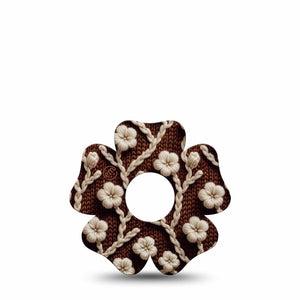ExpressionMed Cozy Sweater Freestyle Libre 3 and Libre 3 Plus Flower Shape Tape, Single Tape Brown Sweater White Petals Inspired, Overlay Tape CGM Design
