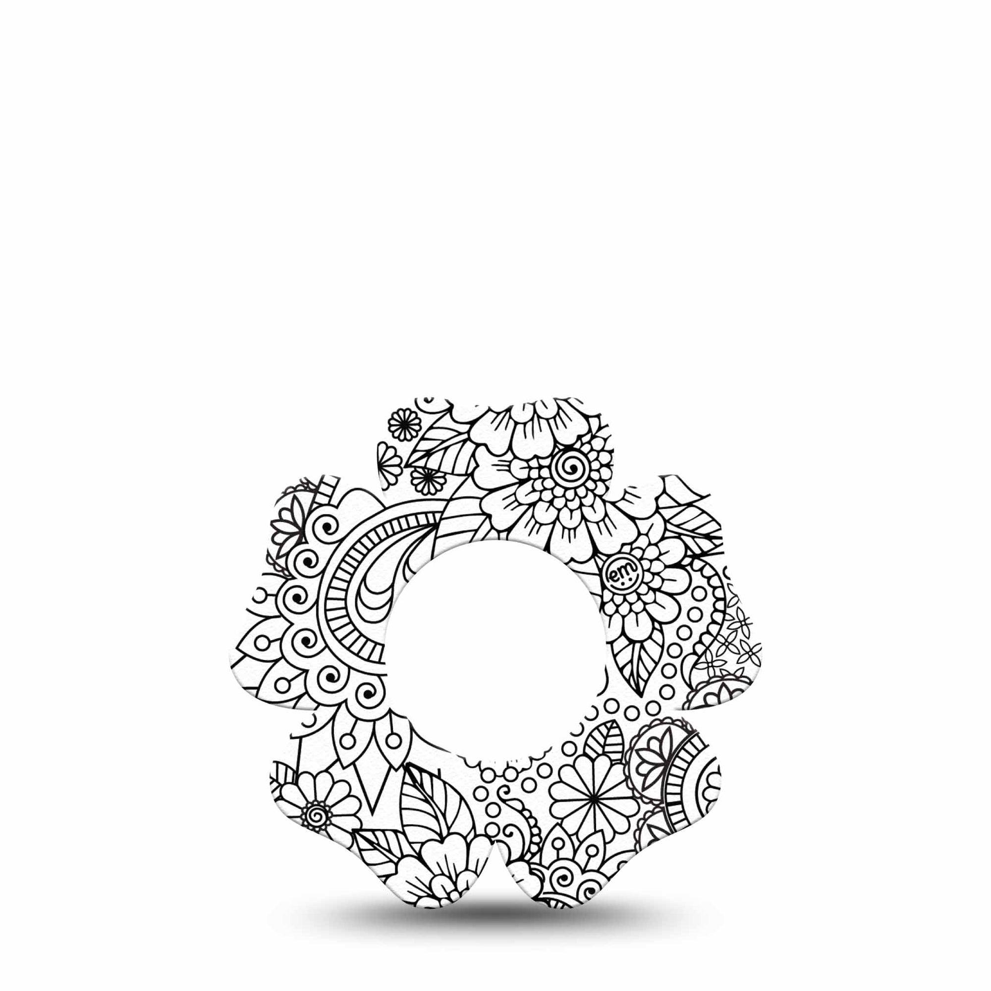 ExpressionMed Color Me Flower Freestyle Libre 2 and Libre 2 Plus Flower Shape Tape, Abbott Lingo, Single Tape Black White Floral Plaster CGM Design