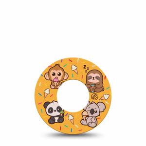 ExpressionMed Ice Cream Buddies Freestyle Libre and Libre 2 Plus Tape, Abbott Lingo, Single Tape Sweets Animals, Fixing Ring Tape Continuous Glucose Monitor Design