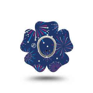 ExpressionMed Night Sky Celebration Dexcom G7 Flower Shape Tape, Dexcom Stelo Glucose Biosensor System, Single Tape and Single Sticker Independence Day Firework Adhesive Tape CGM Design