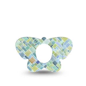 ExpressionMed Watercolor Geometrics Dexcom G7 Butterfly Shape Tape, Dexcom Stelo Glucose Biosensor System,  Single Blue Green Glass-Like Design Adhesive Tape CGM Design