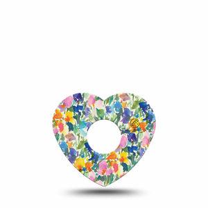 ExpressionMed Summer Fling Freestyle Libre 3 and Libre 3 Plus Heart Shape Tape, Single Tape Watercolor Petal Garden, Patch CGM Design