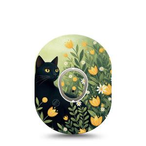 ExpressionMed Jungle Cat Dexcom G7 and Dexcom Stelo Glucose Biosensor System, Single Tape and Single Sticker Golden tulips and cat Overlay Patch for CGM