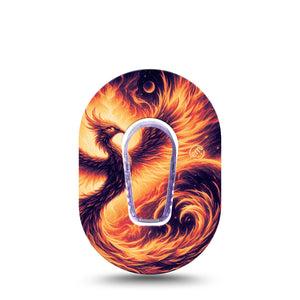 ExpressionMed Rising Phoenix Dexcom G6 Mini Tape, Single Tape and Single Sticker Fire Rising Phoenix, Adhesive Tape CGM Design