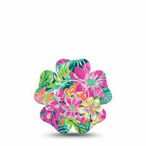 ExpressionMed Tropic Burst Freestyle Libre 2 and Libre 2 Plus Flower Shape Tape, Abbott Lingo, Single Tape and Single Sticker Burst Colors, Plaster CGM Design