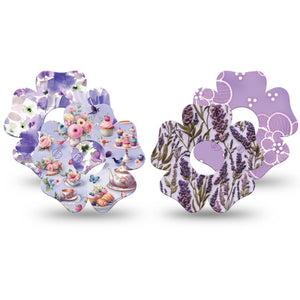 ExpressionMed Garden Party Freestyle Libre 3 and Libre 3 Plus Flower, 4-Pack Tape Lavender purple petals Adhesive Tape for Continuous Glucose Monitor