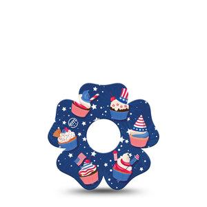 ExpressionMed Patriotic Cupcakes Freestyle Libre 3 and Libre 3 Plus Flower Shape Tape Single Tape American Cupcakes, Overlay Tape CGM Design