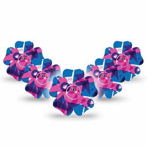 ExpressionMed Violet Vortex Freestyle Libre 3 and Libre 3 Plus Flower Shape Tape 5-Pack Tape and 5-Pack Sticker Plant-Like Brush Painted Print, Overlay Tape CGM Design