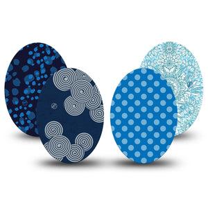 ExpressionMed Barbie Splash Variety Pack Medtronic Guardian Enlite Universal Oval, 4-Pack Tape Variety Bold Blue Prints, Plaster CGM Design