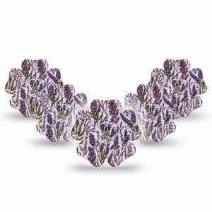 ExpressionMed Stitched Bloom Freestyle Libre 3 and Libre 3 Plus Flower, 5-Pack Tape and 5-Pack Sticker Lavender embroidery Waterproof Plaster for Continuous Glucose Monitor