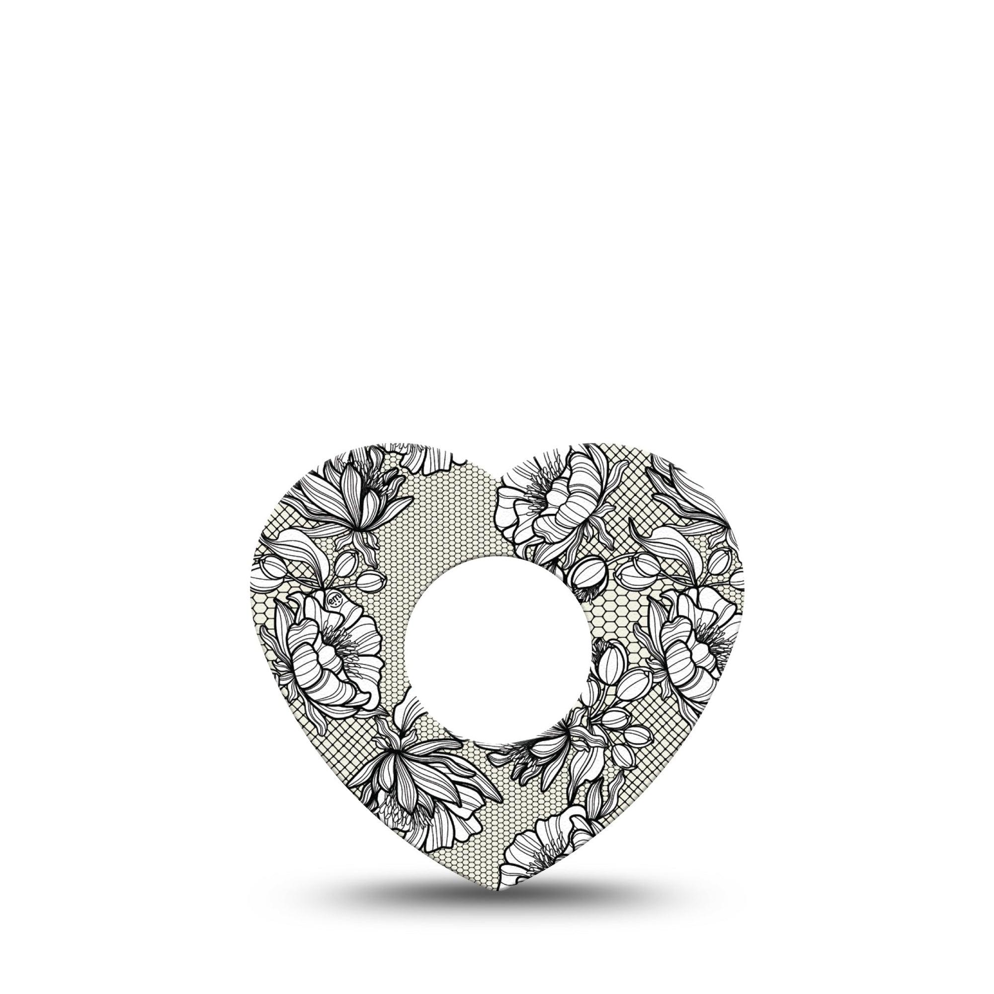 ExpressionMed Black Lace Infusion Set Heart Shape Tape 5-Pack Tape Lace Texture, Adhesive Tape Continuous Glucose Monitor Design