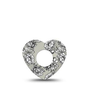 ExpressionMed Black Lace Infusion Set Heart Shape Tape 5-Pack Tape Lace Texture, Adhesive Tape Continuous Glucose Monitor Design