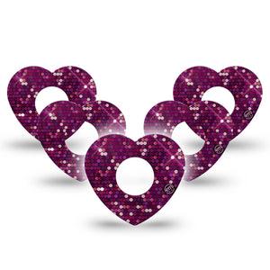 ExpressionMed Pink Sequins Infusion Set Heart Shape Tape 10-Pack Tape Glitzy Sequins, Adhesive Tape Continuous Glucose Monitor Design