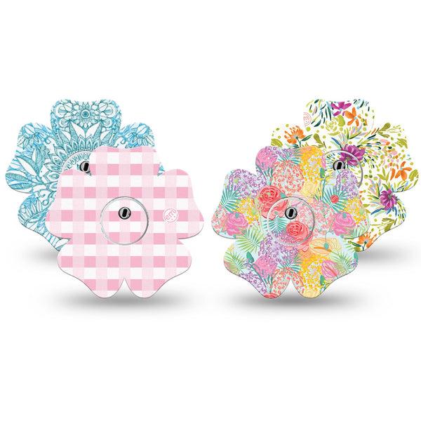 ExpressionMed Fresh Greenery Freestyle Libre 3 and Libre 3 Plus Flower, tape and sticker  Delicate color gingham and blooms Accessories for CGM