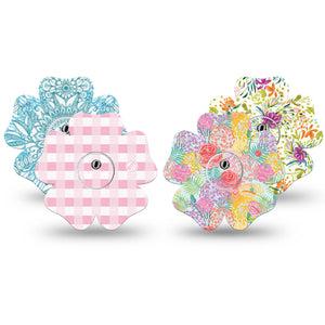 ExpressionMed Fresh Greenery Freestyle Libre 3 and Libre 3 Plus Flower, tape and sticker  Delicate color gingham and blooms Accessories for CGM