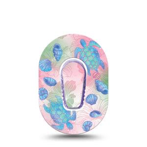 ExpressionMed Turtley One-derful Dexcom G6 Mini, Single Tape and Single Sticker Pastel pink blue turtles Waterproof Adhesive Tape for CGM