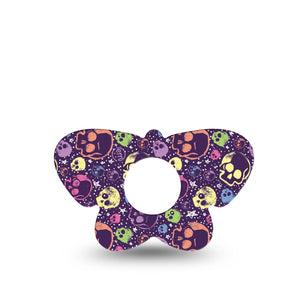 ExpressionMed Neon Skulls Infusion Set Butterfly Shape Tape, 5-Pack Tape Vivid Neon Skull Print, Plaster Continuous Glucose Monitor Design