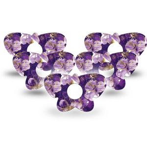 ExpressionMed Plum Gold Freestyle Libre 3 and Libre 3 Plus Butterfly, 5-Pack Painted gold purple petals Waterproof Sensor Cover for Continuous Glucose Monitor