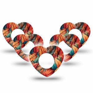 ExpressionMed Fall Leaf Feathers Freestyle Libre 2 Heart Shape Tape, Abbott Lingo,  5-Pack Orange Green Feather Mix Adhesive Patch CGM Design