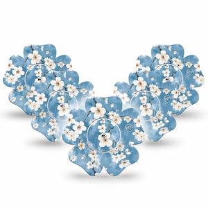 ExpressionMed Cherry Blossom Freestyle Libre 2 and Libre 2 Plus Flower Shape Tape, Abbott Lingo, 5-Pack Tape and 5-Pack Sticker Limewash Painted White Blooms, Plaster CGM Design