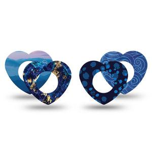 ExpressionMed Deep Currents Variety Pack Freestyle Libre 2 and Libre 2 Plus Heart Shape Tape, Abbott Lingo, 4-Pack Tape Variety, Cozy Deep Blue Art, Adhesive Patch CGM Design