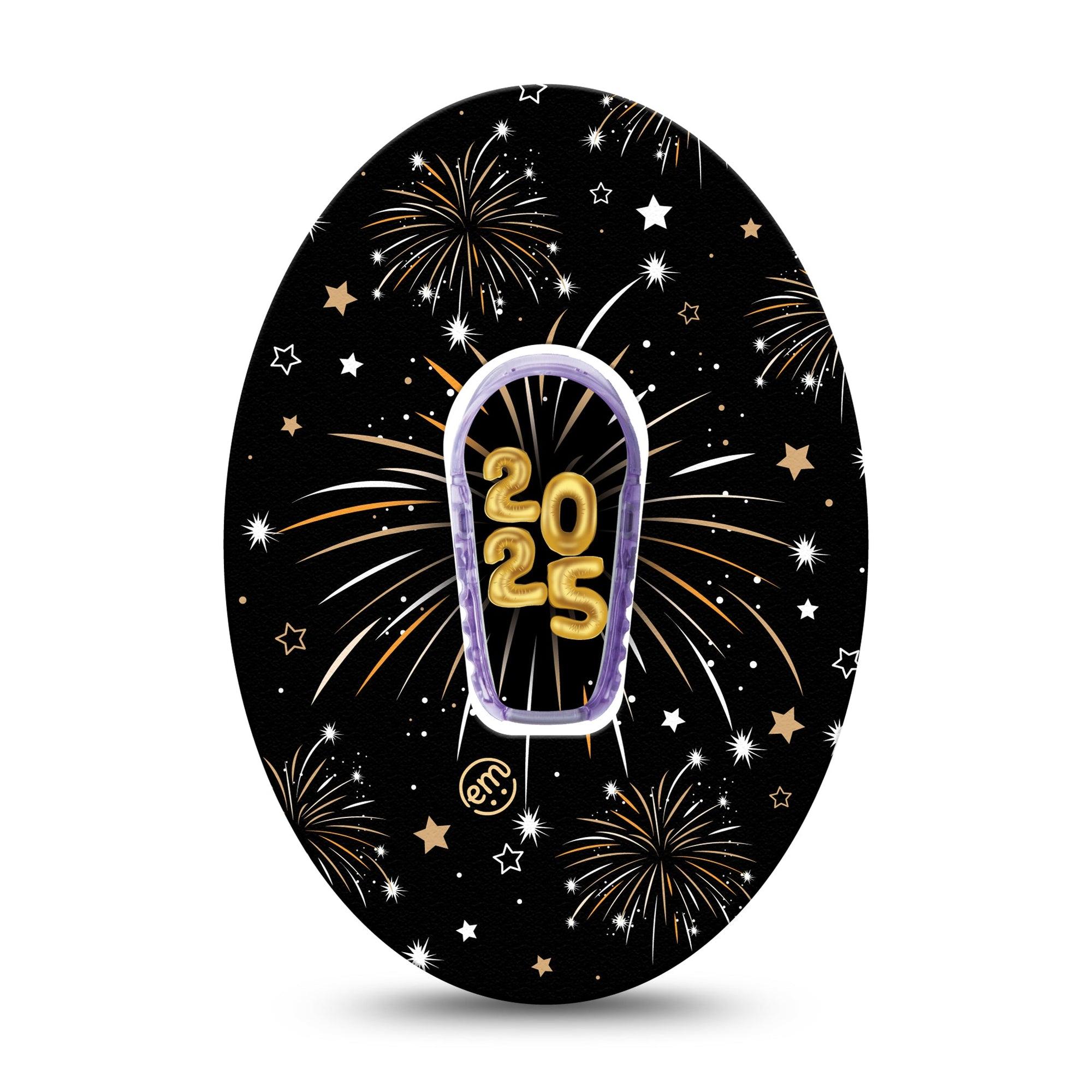 ExpressionMed New Years Fireworks Dexcom G6 Tape Single Tape and Single Sticker January 1st 2025 Fireworks, Plaster Continuous Glucose Monitor Design