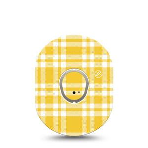 ExpressionMed yellow gingham Dexcom G7 and Dexcom Stelo Glucose Biosensor System, Single Tape and Single Sticker Yellow white checkered Overlay Patch for CGM