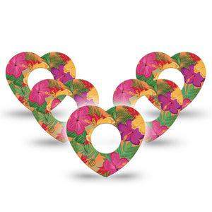 ExpressionMed Bright Hibiscus Infusion Set Heart Shape Tape 10-Pack Tape Sunny Petals Plaster Continuous Glucose Monitor Design