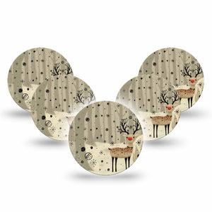 ExpressionMed Woodland Reindeer Freestyle Libre 3 and Libre 3 Plus Overpatch, 5-Pack Tape Basic Muted Christmas, Adhesive Patch CGM Design