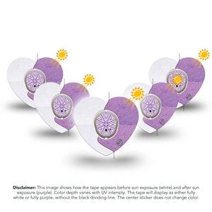 ExpressionMed Solar Violet Dexcom G7 Heart Shape Tape, Dexcom Stelo Glucose Biosensor System, 5-Pack Tape and 5-Pack Sticker Sunlight-Responsive Color, Overlay Patch CGM Design