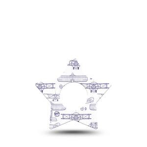 ExpressionMed Airplane Infusion Set Star Shape Tape, 5-Pack Tape Plane Illustration Print, Fixing Ring Patch Continuous Glucose Monitor Design