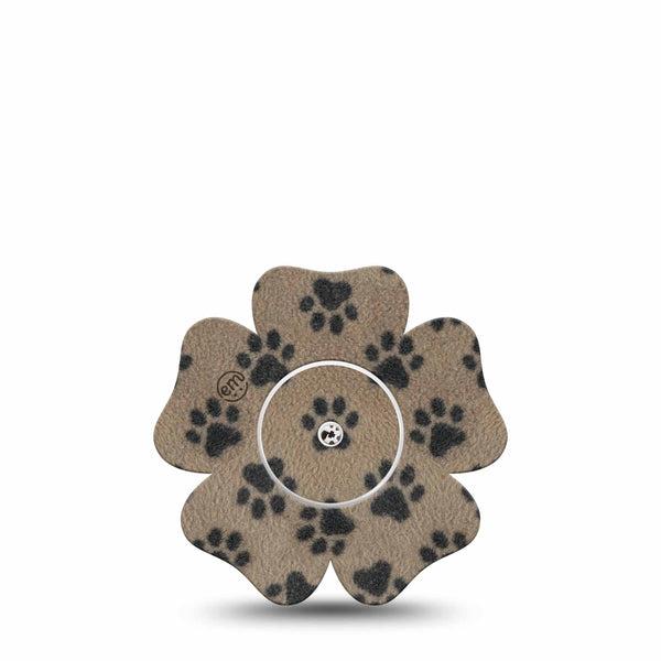 ExpressionMed Fuzzy Pawprints Freestyle Libre, Libre 2 Plus, and Abbott Lingo Flower, Single Tape and Single Sticker Fleece like paw pattern Adhesive Tape for CGM