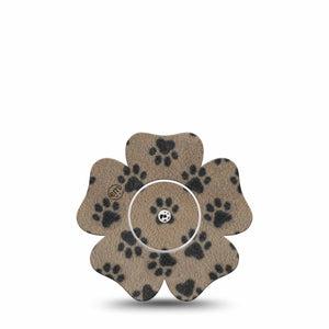 ExpressionMed Fuzzy Pawprints Freestyle Libre, Libre 2 Plus, and Abbott Lingo Flower, Single Tape and Single Sticker Fleece like paw pattern Adhesive Tape for CGM