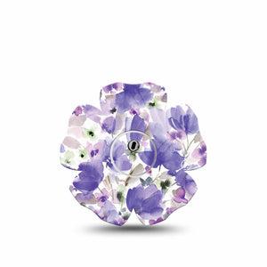 ExpressionMed Italian Blooms Freestyle Libre 3 Flower Shape Tape Single Tape and Single Sticker Soft Painted Bright Purple Flowers Plaster CGM Design