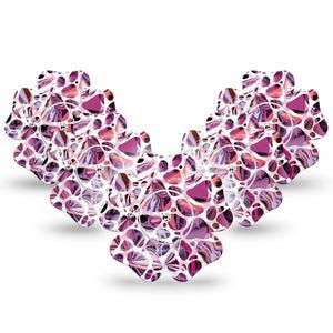 ExpressionMed Purple Pebbles Freestyle Libre 2 and Libre 2 Plus Flower Shape Tape, Abbott Lingo,  5-Pack Tape and 5-Pack Sticker Amethyst Pebbles, Fixing Ring Tape CGM Design