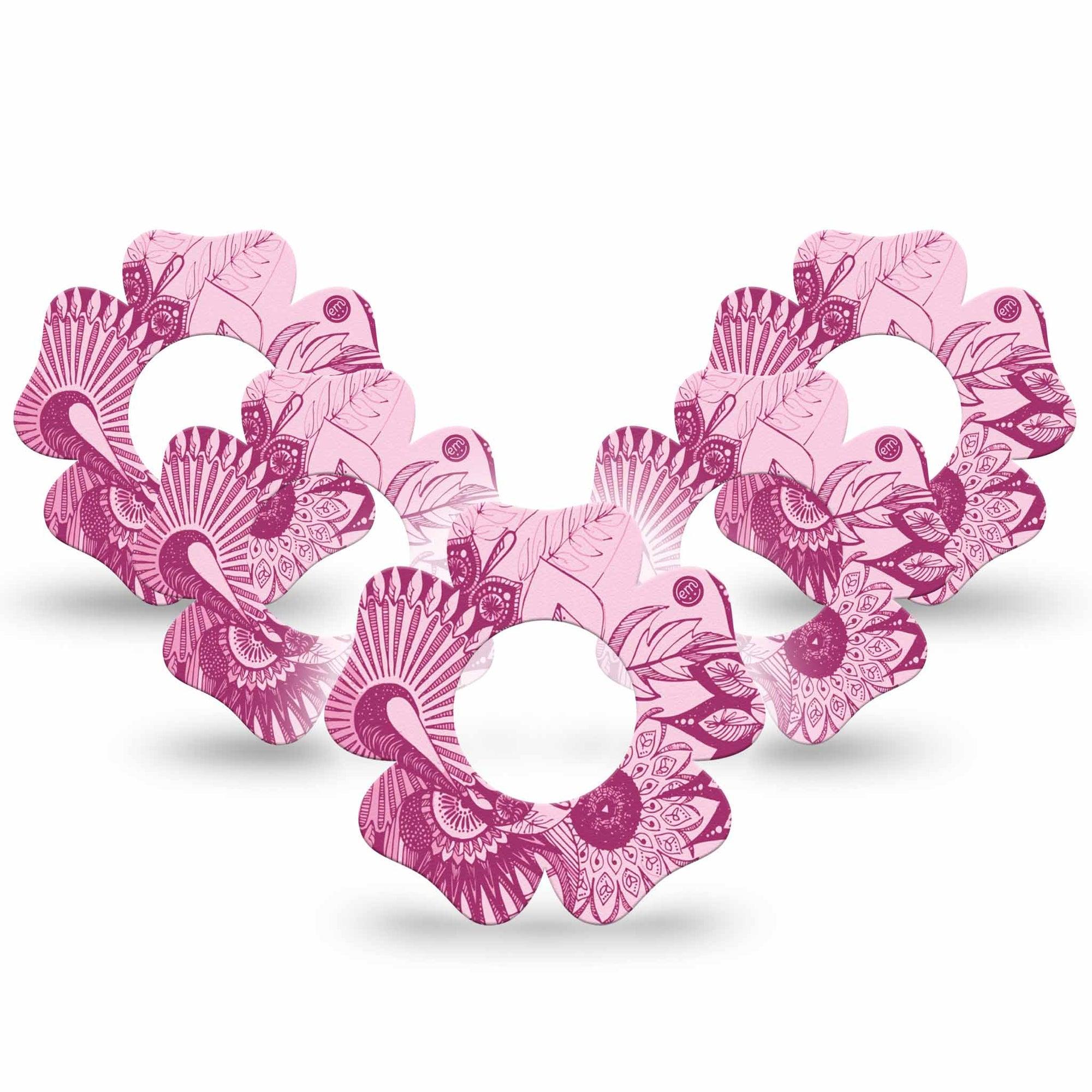ExpressionMed Magenta Dani Freestyle Libre 2 and Libre 2 Plus Flower Shape Tape, Abbott Lingo,  5-Pack Tape Dani Style, Fixing Ring Tape CGM Design