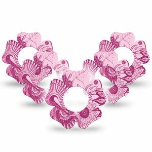 ExpressionMed Magenta Dani Freestyle Libre 2 and Libre 2 Plus Flower Shape Tape, Abbott Lingo,  5-Pack Tape Dani Style, Fixing Ring Tape CGM Design