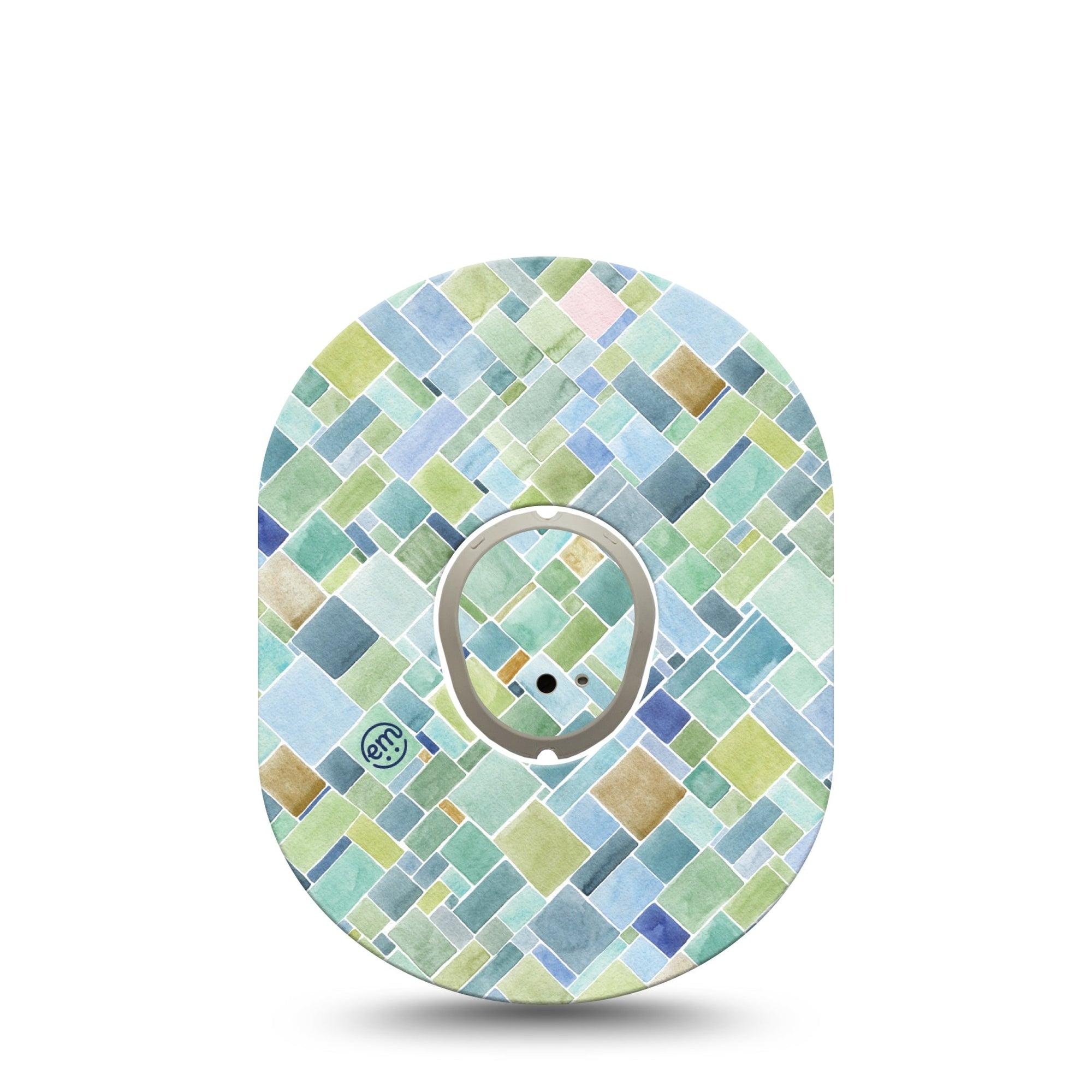 ExpressionMed Watercolor Geometrics Dexcom G7 Tape, Dexcom Stelo Glucose Biosensor System,  Single Tape and Single Sticker Green Blue Mosaic Inspired Overlay Tape Continuous Glucose Monitor Design