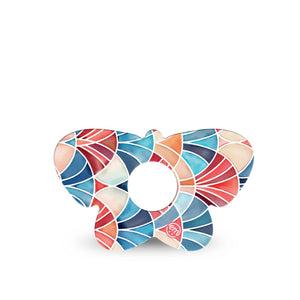 ExpressionMed Watercolor Fan Freestyle Libre 3 and Libre 3 Plus Butterfly, Single Tape Red blue fan shape Waterproof Adhesive Tape for CGM