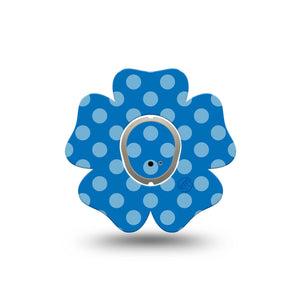 ExpressionMed Blue Polka Dots Dexcom G7 Flower Shape Tape, Dexcom Stelo Glucose Biosensor System, Single Tape and Single Sticker Blue and Classic, Plaster CGM Design