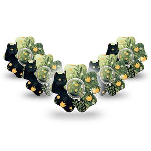 ExpressionMed Jungle Cat Dexcom G7 and Dexcom Stelo Glucose Biosensor System Flower, 5-Pack Tape and 5-Pack Sticker Yellow floral kitty Adhesive Patch for Continuous Glucose Monitor