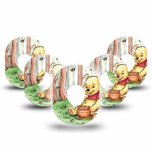 ExpressionMed Winnie the Pooh Dexcom G7 Tape, Dexcom Stelo Glucose Biosensor System,  5-Pack Pooh Bear and Honeybees Overlay Tape Continuous Glucose Monitor Design