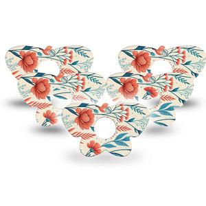 ExpressionMed Desert Wildflower Freestyle Libre 3 and Libre 3 Plus Butterfly, 5-Pack Red and teal florals Waterproof Sensor Cover for Continuous Glucose Monitor