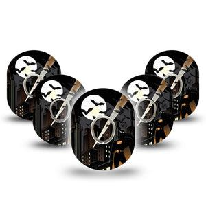 ExpressionMed Bat Man  Dexcom G7 Tape, Dexcom Stelo Glucose Biosensor System, 5-Pack Tape and 5-Pack Sticker Gotham City Superhero, Overlay Tape CGM Design