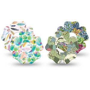 ExpressionMed Desert Succulent Variety Pack  Freestyle Libre 3 and Libre 3 Plus Flower Shape Tape 4-Pack Tape Variety Bright Green Teal Succulents, Plaster CGM Design