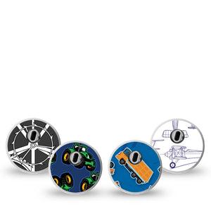 ExpressionMed Mighty Machines Variety Pack Freestyle Libre 3 Sticker, 4-Pack Sticker Variety Construction Site Inspired, Decorative Decal CGM Design