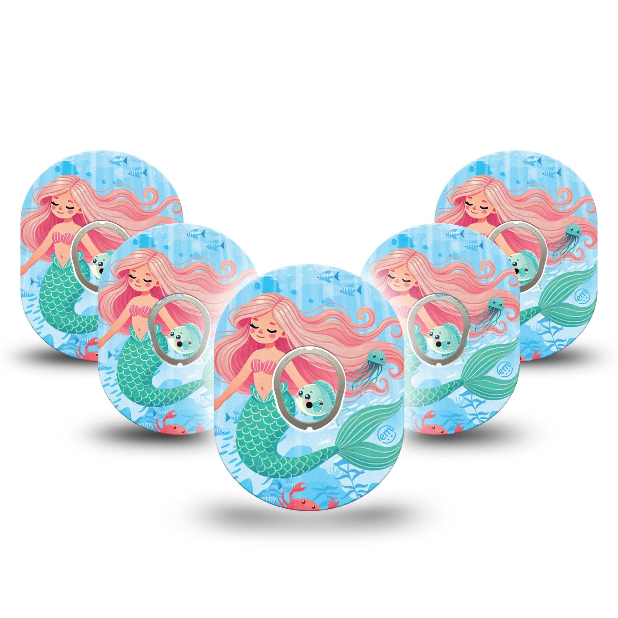 ExpressionMed Mermaid Dexcom G7 Tape, Dexcom Stelo Glucose Biosensor System, 5-Pack Tape and 5-Pack Sticker Whimsical Mermaidcore, Overlay Tape CGM Design